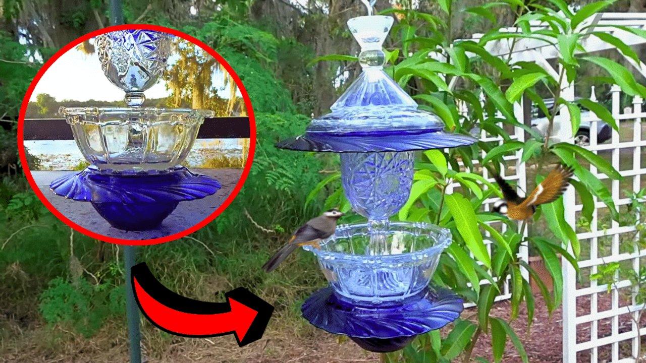 Thrift Store Glassware Bird Feeder Tutorial