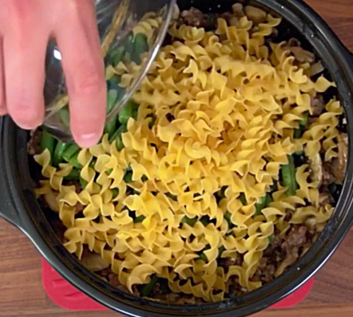 Make microwave ground beef stroganoff casserole