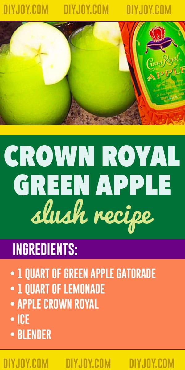 Crown Royal Cocktail Recipes - Crown Green Apple Slush Recipe With Ingredients for a Frozen Drink Made With Crown's New Flavor - Frozen Slush With Alcohol Recipe - Easy Drinks for