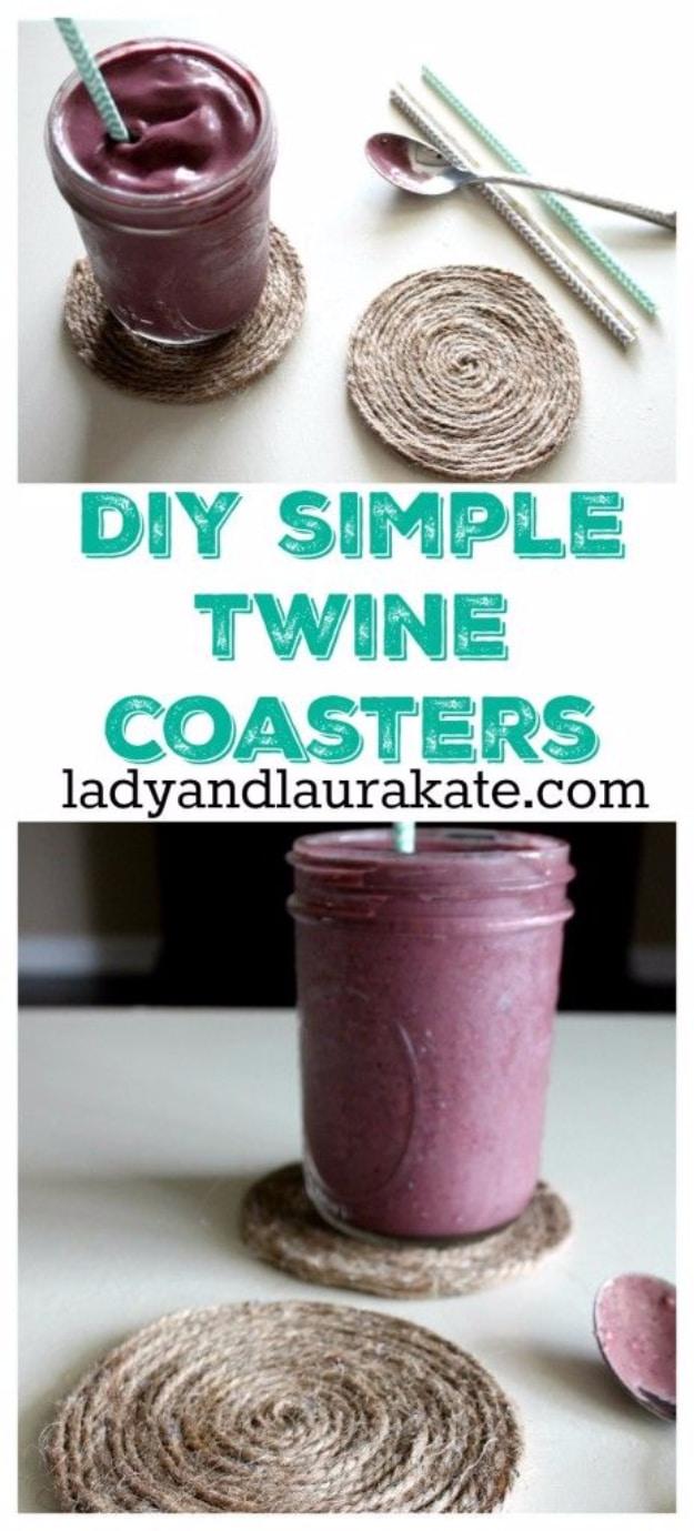 DIY Simple Twine Coasters, a handmade tabletop find, a fast weekend build even for a novice and a keepsake worth handing down