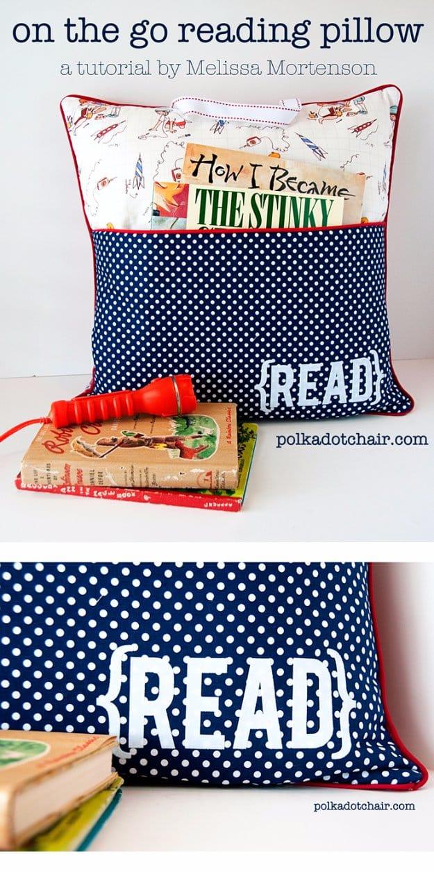 DIY Pillows and Creative Pillow Projects - On-the-Go Reading Pillow - Decorative Cases and Covers, Throw Pillows, Cute and Easy Tutorials for Making Crafty Home Decor - Sewing Tuto