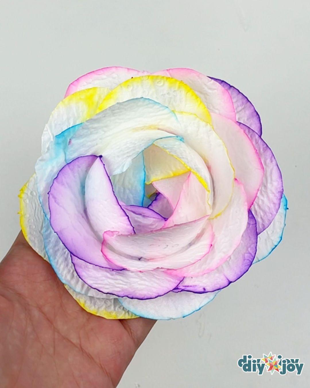 Toilet Paper Flowers — letting the glue dry