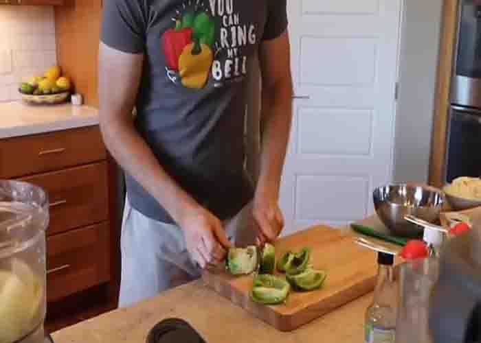 Chopping the veggies for the IKEA veggie balls recipe