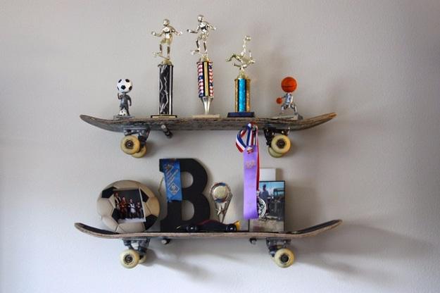 Skateboard Shelves DIY, a handmade storage solution, quick to set up on a rainy afternoon and a keepsake worth handing down