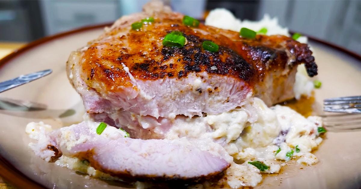 Garlic Parmesan Stuffed Pork Chop Recipe