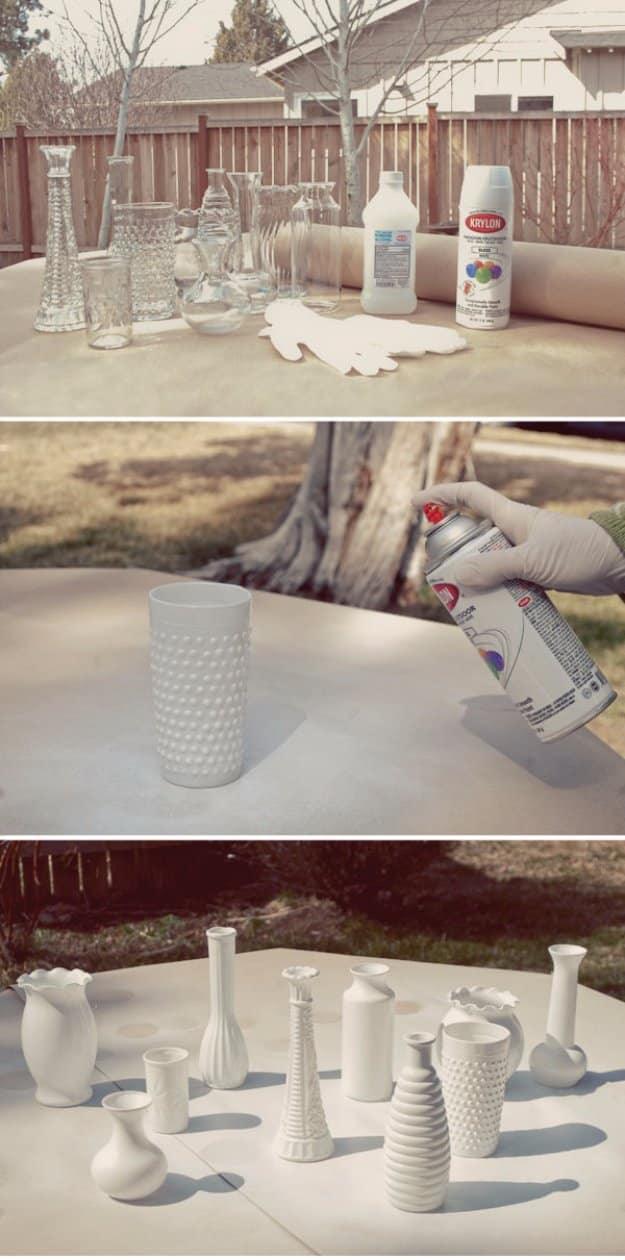 DIY Faux Milk Glass Centerpieces, one of the best dining room decor ideas on this list and worth a look