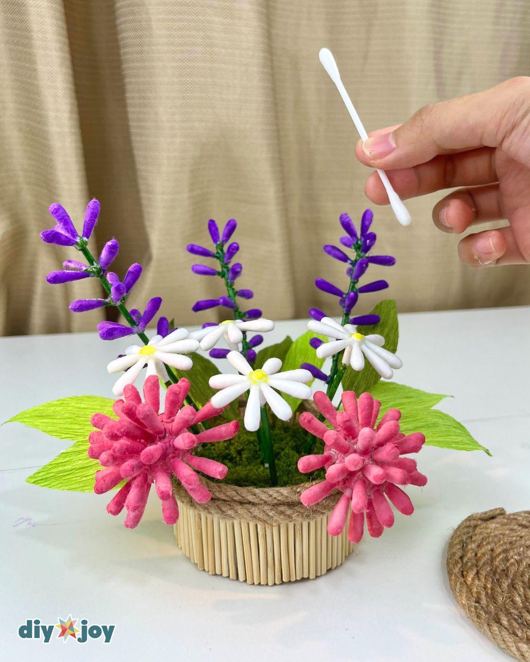 Q Tip Flower Bouquet — arranging the flowers