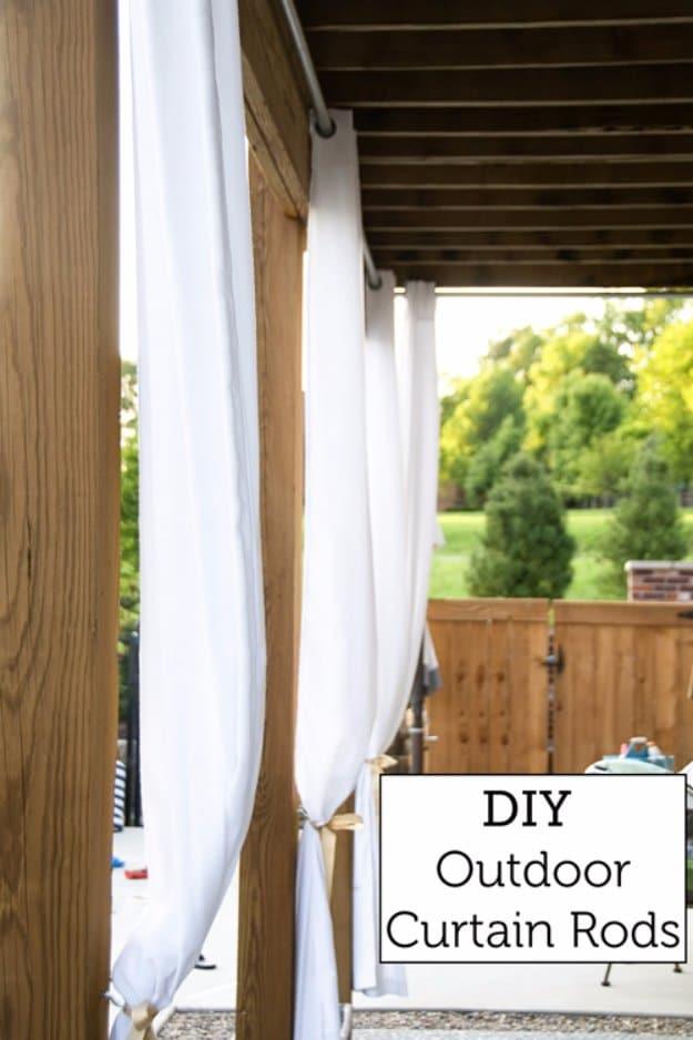 DIY Outdoor Curtain Rods, a creative way to add color to the outdoor space and perfect for summer evenings on the porch