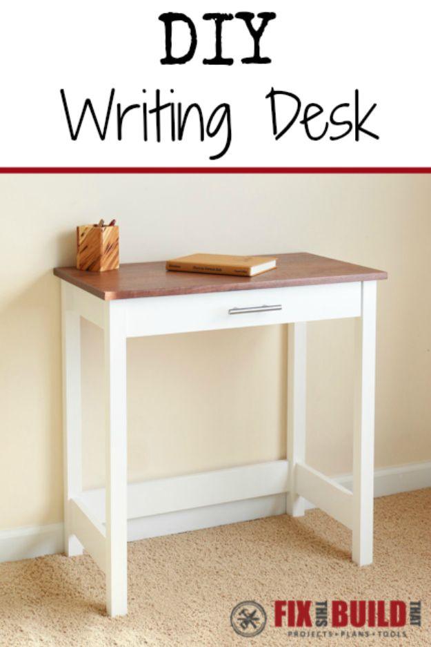 DIY Office Furniture - DIY Writing Desk - Do It Yourself Home Office Furniture Ideas - Desk Projects, Thrift Store Makeovers, Chairs, Office File Cabinets and Organization - Shelvi