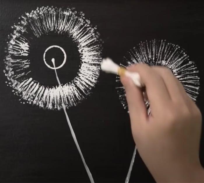 use earbuds to paint dandelions