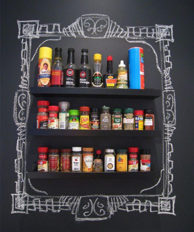 Kitchen Spice Storage Framed In Chalk, a popular choice on this list and a fun chalkboard paint idea worth trying at home