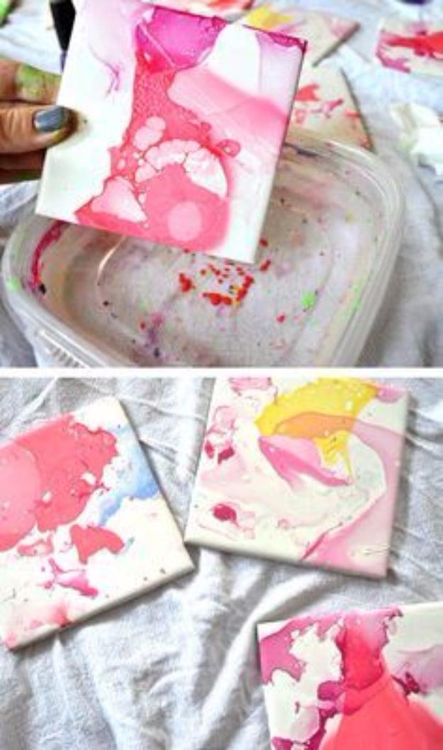 DIY Nail Polish Crafts - Nail Polish Ceramic Tile Crafts - Easy and Cheap Craft Ideas for Girls, Teens, Tweens and Adults | Fun and Cool DIY Projects You Can Make With Fingernail P