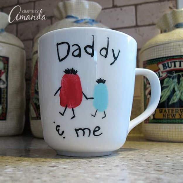 Fingerprint Daddy & Me Coffee Mug, a father's day gift, doable in one sitting and an idea worth saving for later