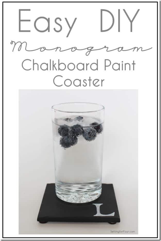 DIY Monogram Chalkboard Paint Coasters, a fun make worth trying with the kids and an idea worth saving for later