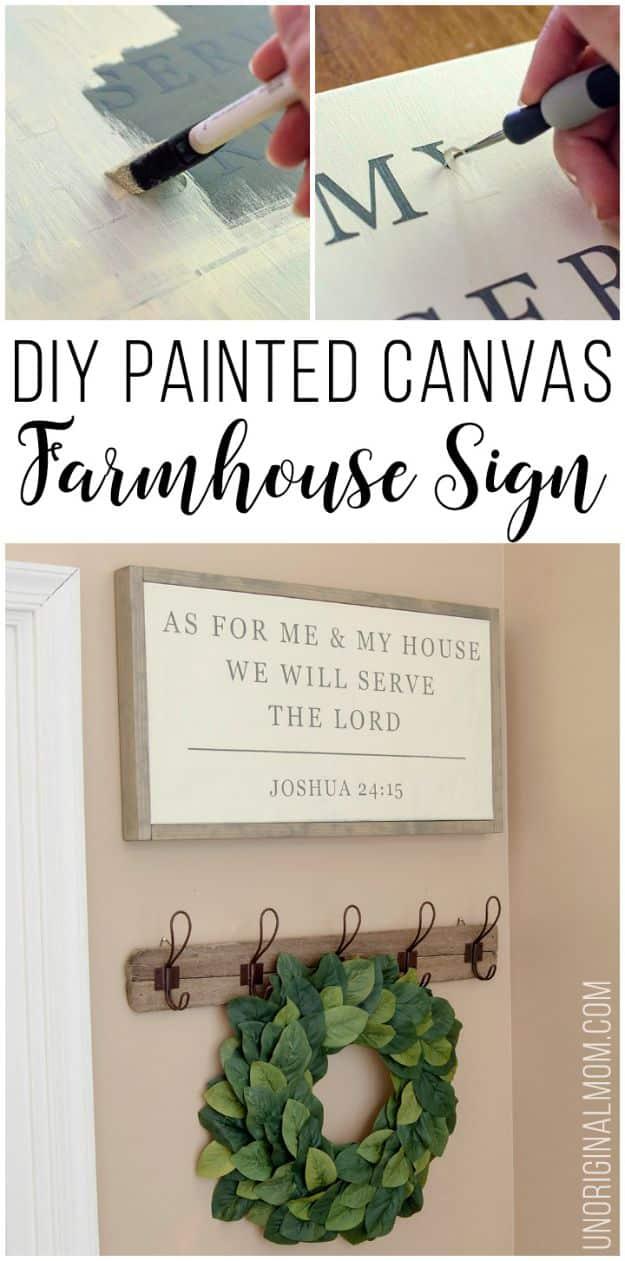 DIY Painted Canvas Farmhouse Sign, quick to set up on a rainy afternoon and personality a plain space was missing