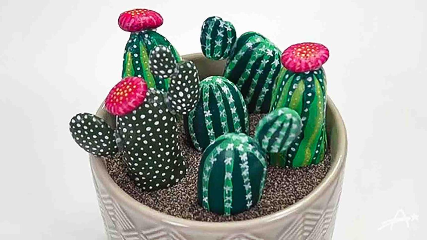 DIY Painted Cactus Rocks Tutorial