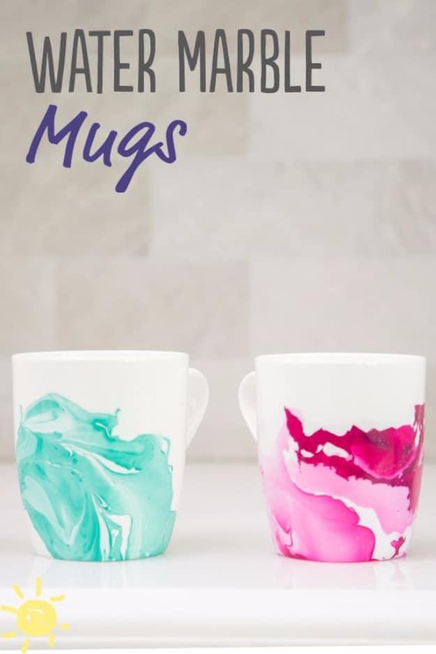 DIY Nail Polish Crafts - Water Marble Mugs - Easy and Cheap Craft Ideas for Girls, Teens, Tweens and Adults | Fun and Cool DIY Projects You Can Make With Fingernail Polish - Do It