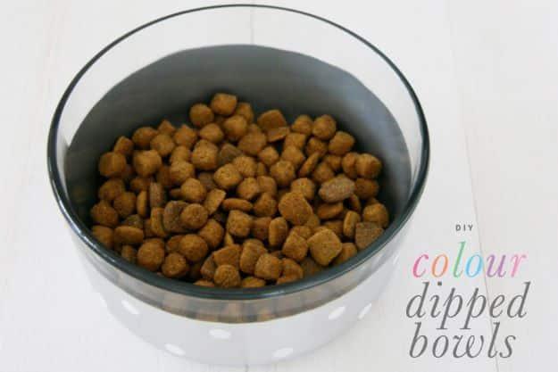 DIY Pet Bowls And Feeding Stations - DIY Colour Dipped Bowls - Easy Ideas for Serving Dog and Cat Food, Ways to Raise and Store Bowls - Organize Your Dog Food and Water Bowl With T