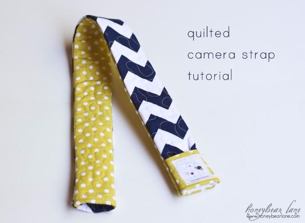 Quilted Camera Strap, simple to scale to fit almost any space and a clever way to use scraps you already have