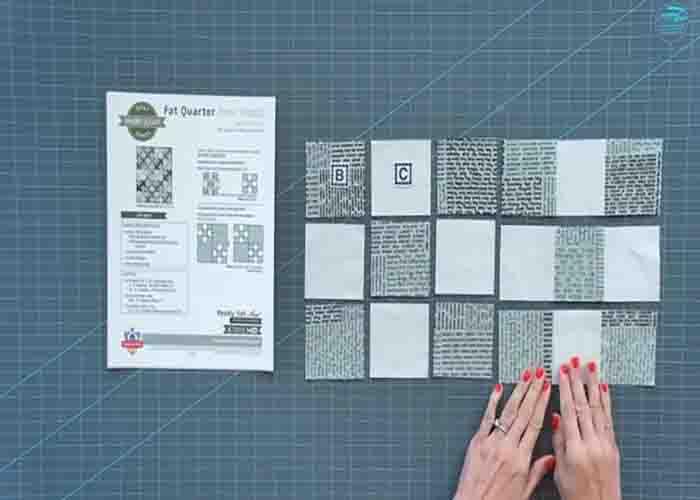 Making the nine-patch for the fat quarter four-patch shortcut quilt
