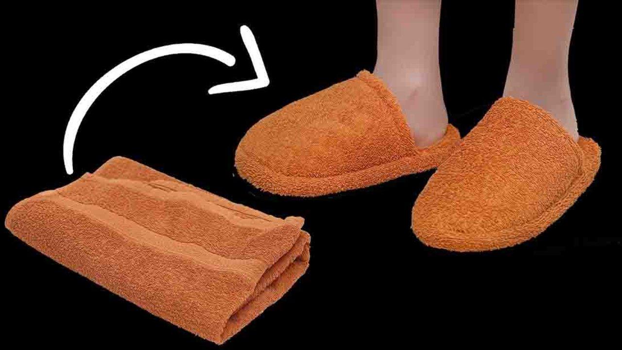 DIY Home Slippers Using Old Towels Tutorial