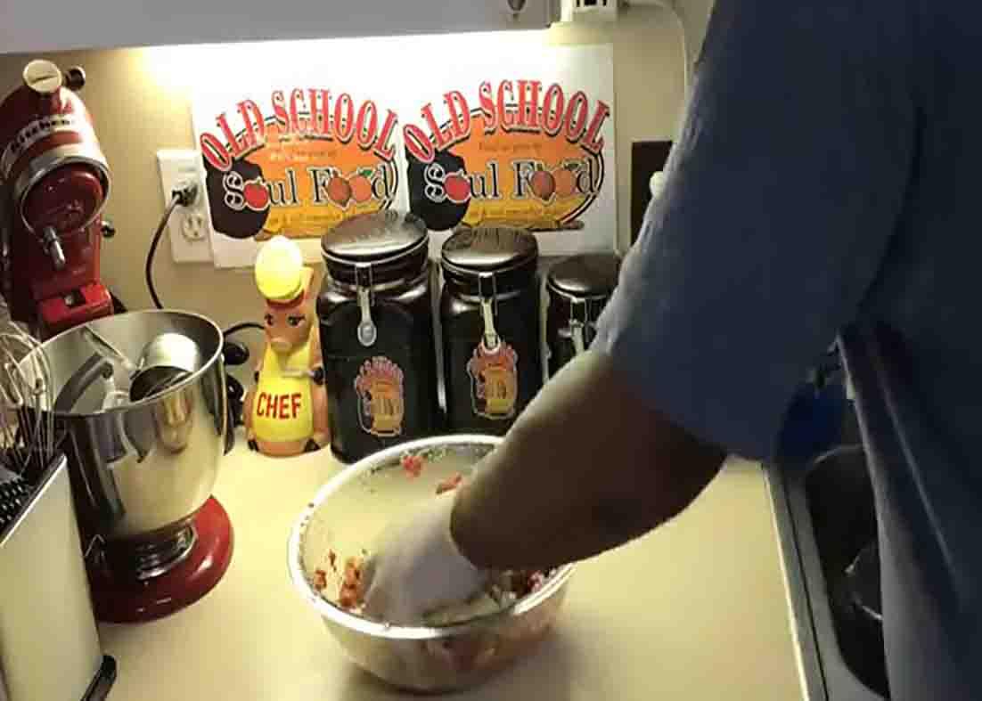 Combining all the ingredients for the old school meatloaf