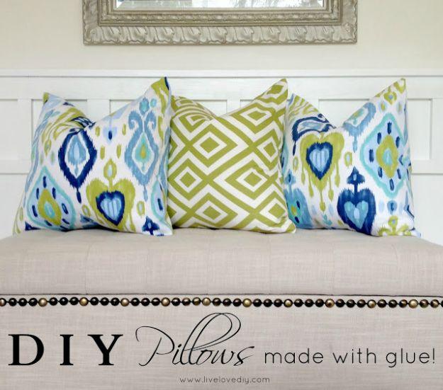 DIY Pillows Made With Glue, a popular choice on this list and a simple project for anyone without a sewing machine