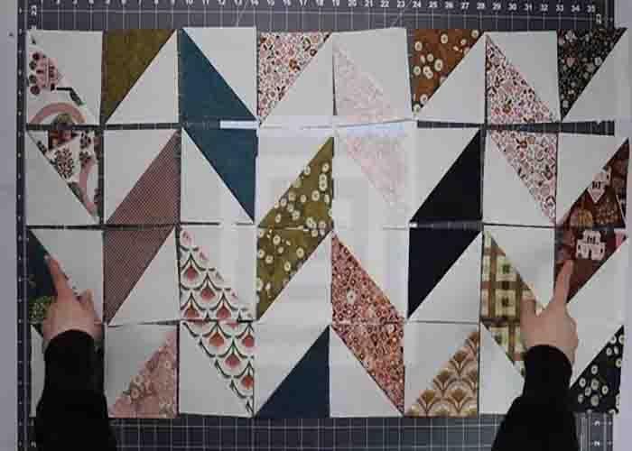 Assembling the herringbone quilt pattern