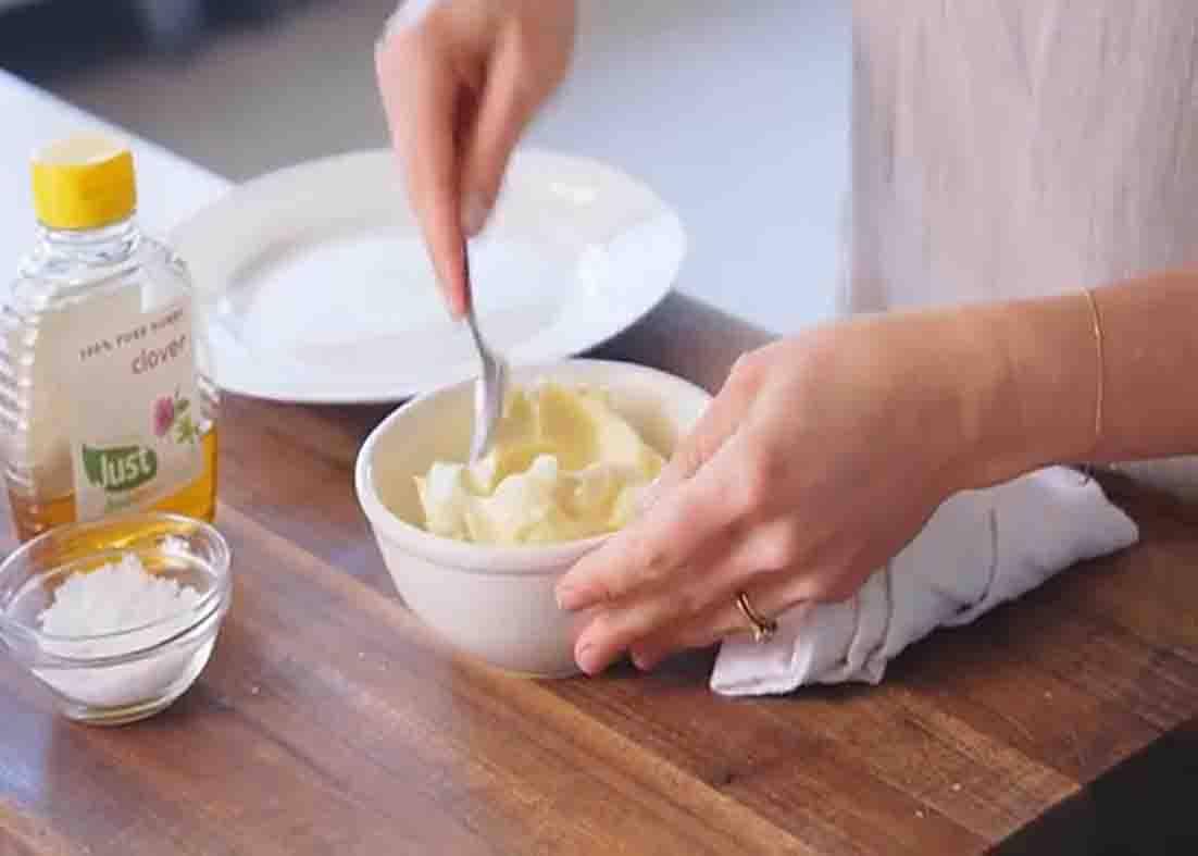 Making the honey butter spread for the cornbread muffins