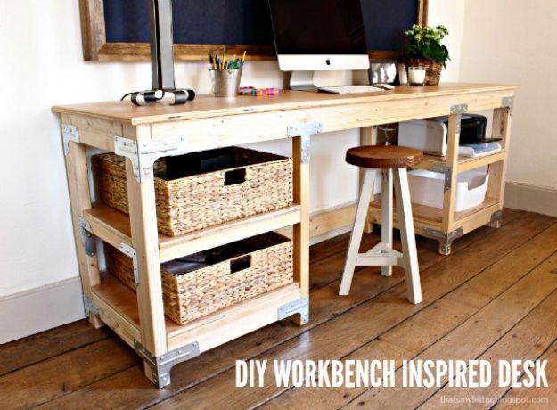 DIY Workbench Inspired Desk, quick enough to finish before nap time and a sweet way to personalize a plain space