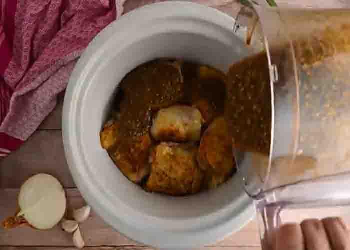 Making the Jamaican chicken sauce
