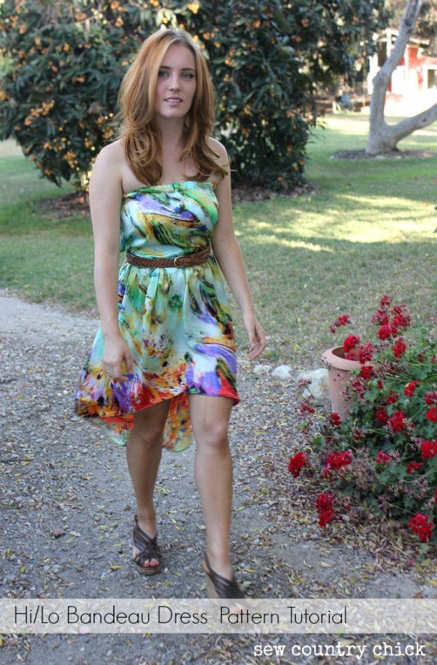 DIY Dresses to Sew for Summer - Hi Lo Bandeau Dress - Best Free Patterns For Dress Ideas - Easy and Cheap Clothes to Make for Women and Teens - Step by Step Sewing Projects - Short
