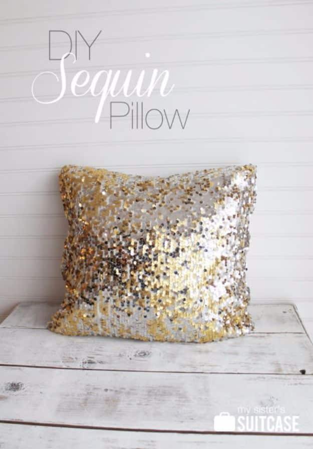 DIY Hacks for Renters - DIY Sequin Pillow - Easy Ways to Decorate and Fix Things on Rental Property - Decorate Walls, Cheap Ideas for Making an Apartment, Small Space or Tiny Close