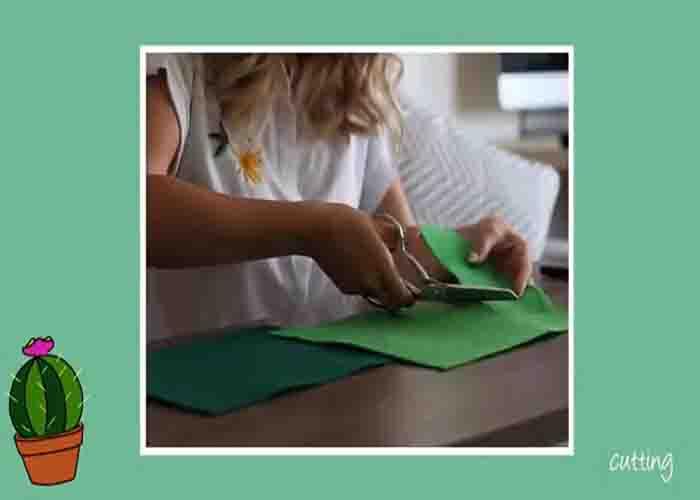 Cutting the cactus shape for the pin cushion project