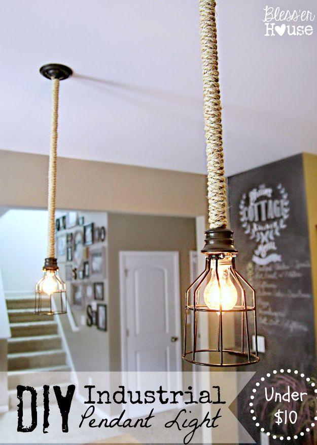DIY Industrial Pendant Light, cheap to pull off with dollar store finds and a piece worth keeping out on display