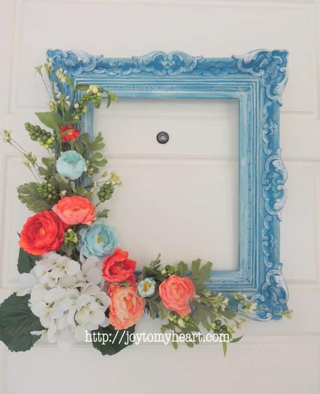 DIY Picture Frame Wreath, one of the best picture frame projects on this list and an idea worth saving for later