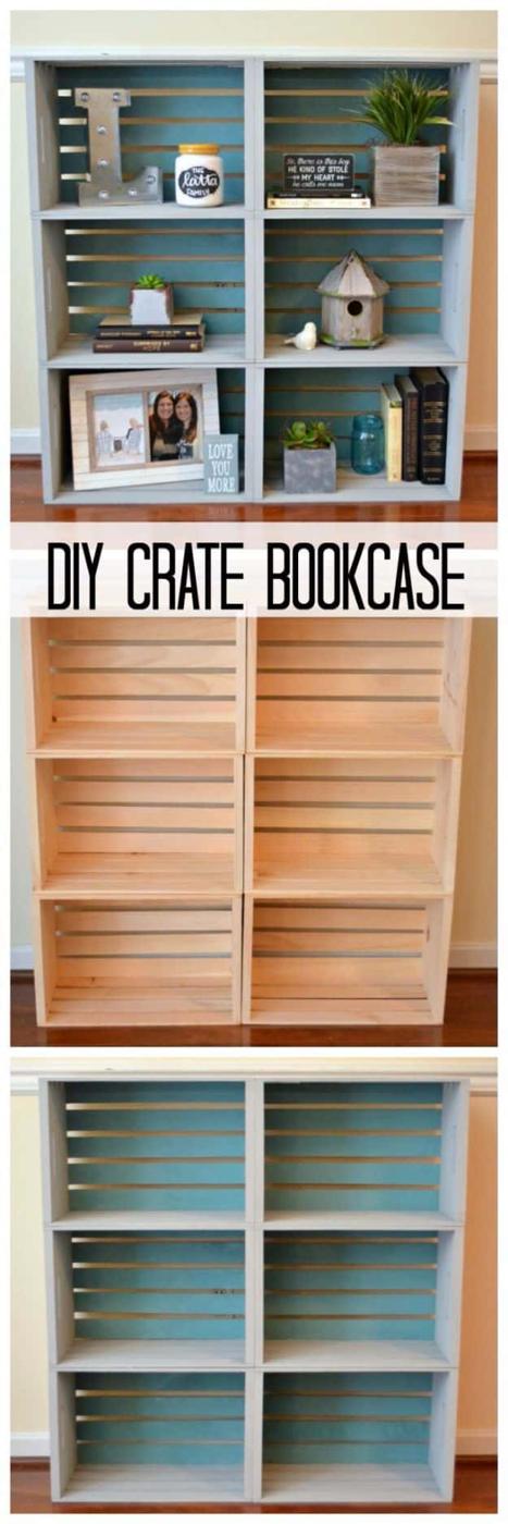 DIY Crate Bookcase, a bookish decor project, tidy enough in mess to skip the drop cloth and a showpiece guests linger over
