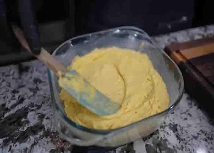 Baking the honey butter cornbread