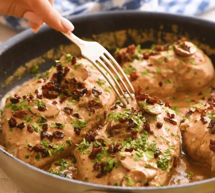Easy Balsamic Mushroom Bacon Chicken Recipe