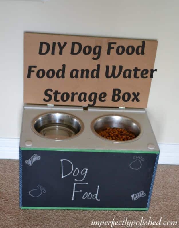DIY Pet Bowls And Feeding Stations - DIY Dog Food and Water Feeder With Chalk board - Easy Ideas for Serving Dog and Cat Food, Ways to Raise and Store Bowls - Organize Your Dog Foo