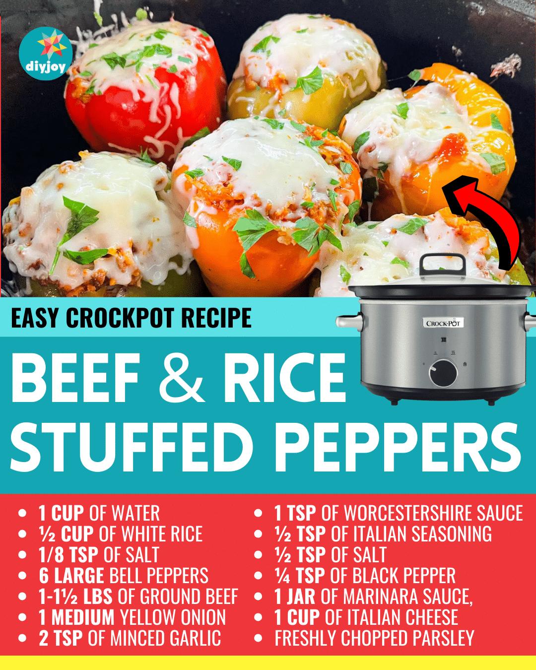 Crockpot Ground Beef & Rice Stuffed Peppers Recipe