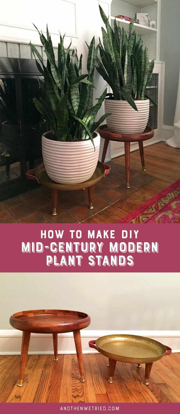 DIY Mid-Century Modern Plant Stands, a handmade greenery feature, no special skills needed to pull this together