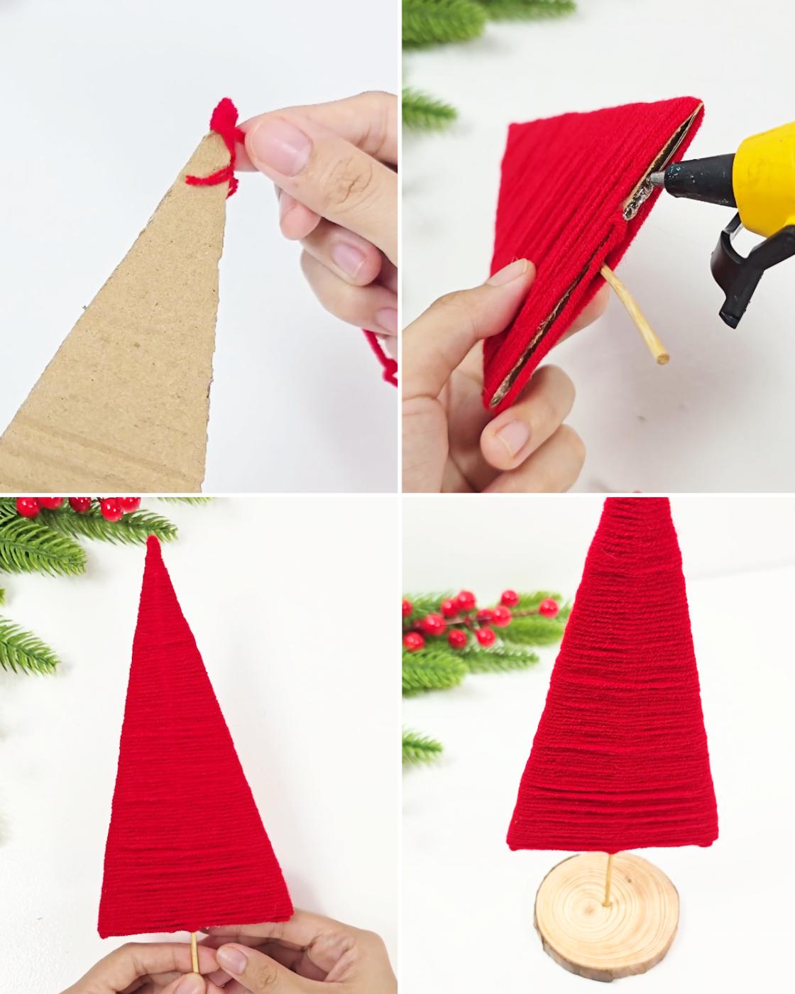 Simple Cardboard Christmas Tree Wrapped with Yarn