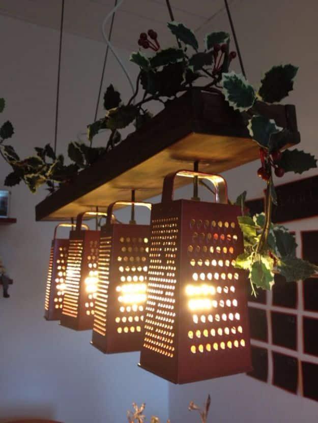 Suspended Lamp Made Out Of Recycled Graters, a creative indoor lighting idea for any room and the results are worth it