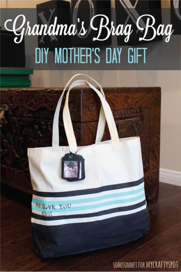 Brag Tote Bag, one of the best handmade mothers day gifts on this list and a project that makes a great weekend activity