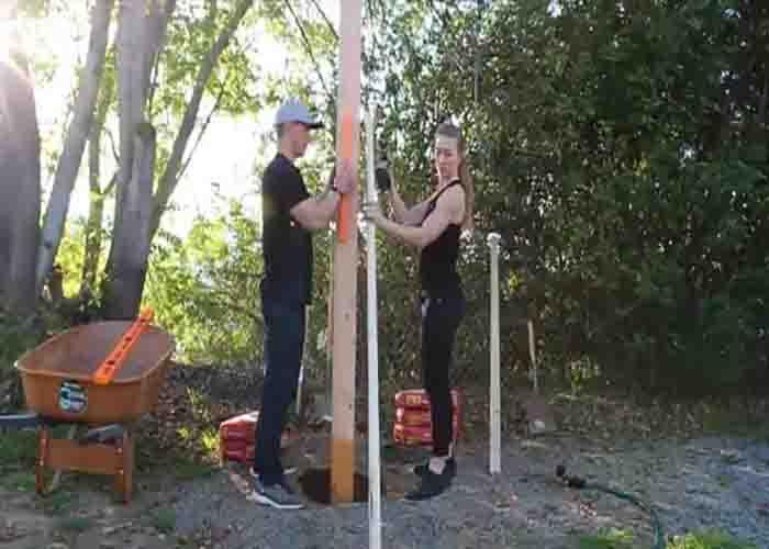 Building the posts of the DIY hammock pergola
