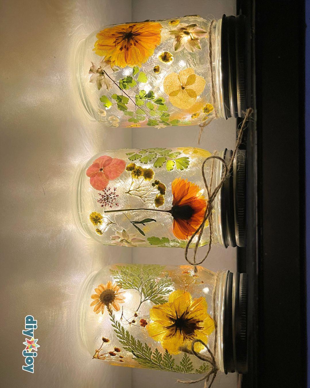 Homemade Mason Jar Fairy Lights Pressed Flowers — mason jar fairy lights