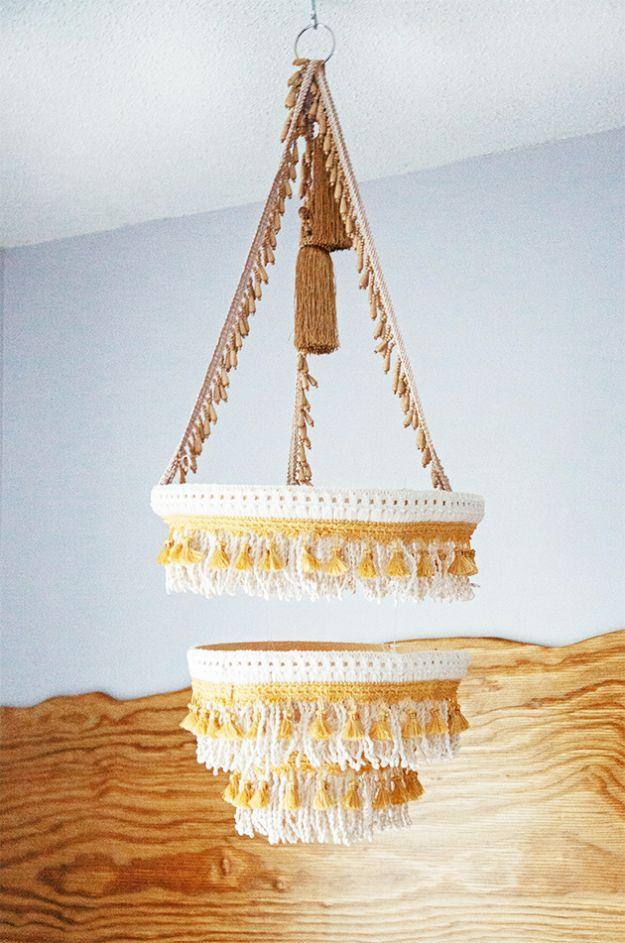 DIY Boho Fringe Chandelier, simple to scale up or down as needed and a favorite that gets compliments every time
