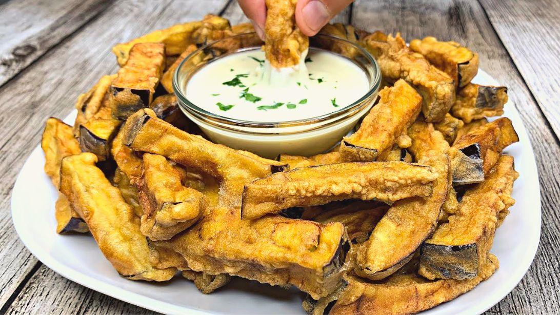 Easy-To-Make Crispy Eggplant Fries w/ Creamy Dip