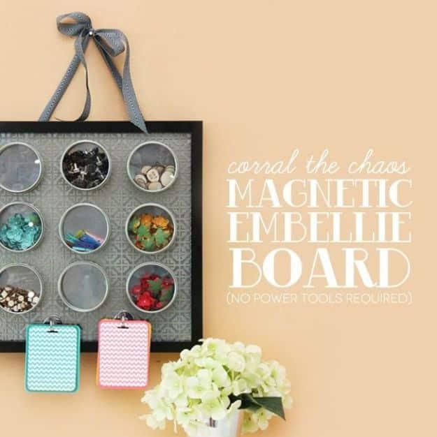 Organizing Ideas for Your Life - Magnetic Embellishment Board - Easy Crafts and Cool Ideas for Getting Organized - Best Ways to Get Organized - Things to Make for Being More Effici